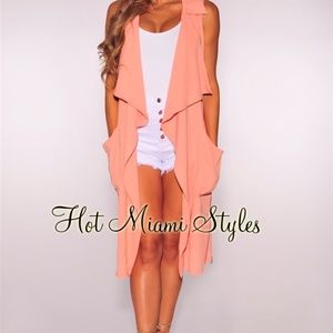 Light Coral Waterfall Belted Vest